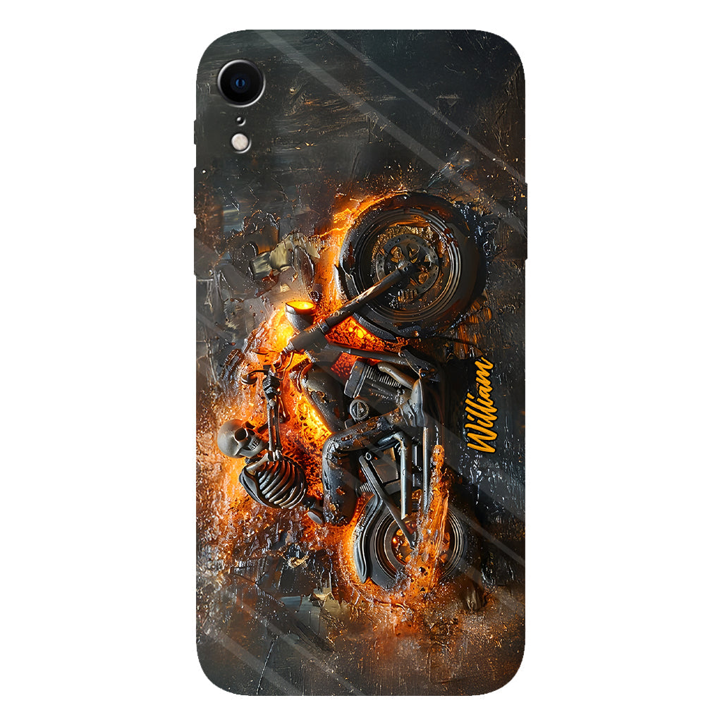 Skeleton Riding Flaming Motorcycle - Personalized Biker Full Print Phone Case