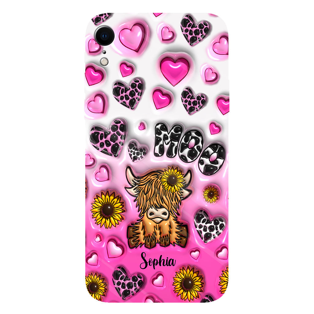 Sunflower Highland Cow - Personalized Full Print Phone Case