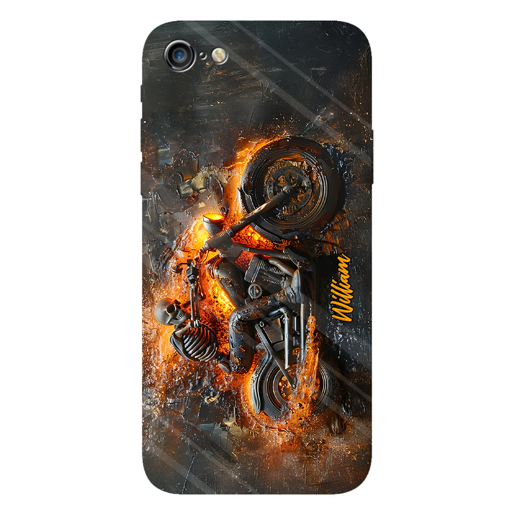 Skeleton Riding Flaming Motorcycle - Personalized Biker Full Print Phone Case
