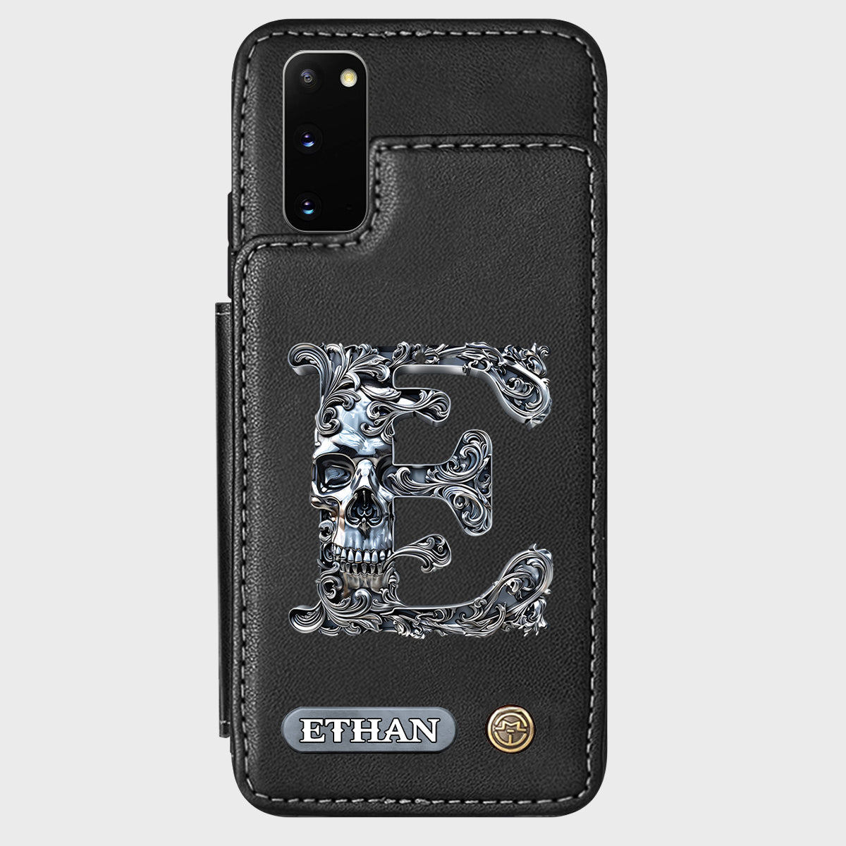 Skull Name Initial Letter - Personalized Skull Wallet Phone Case