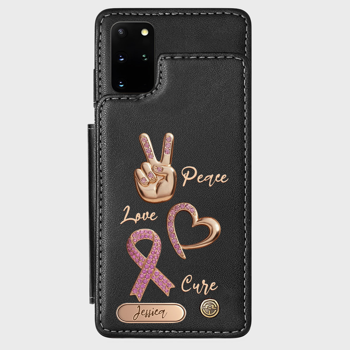 Peace Love Cure - Personalized Breast Cancer Awareness Wallet Phone Case