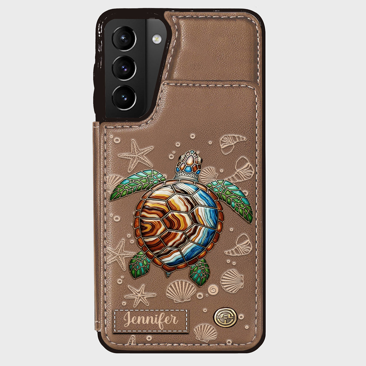 Turtle And The Sea - Personalized Turtle Wallet Phone Case