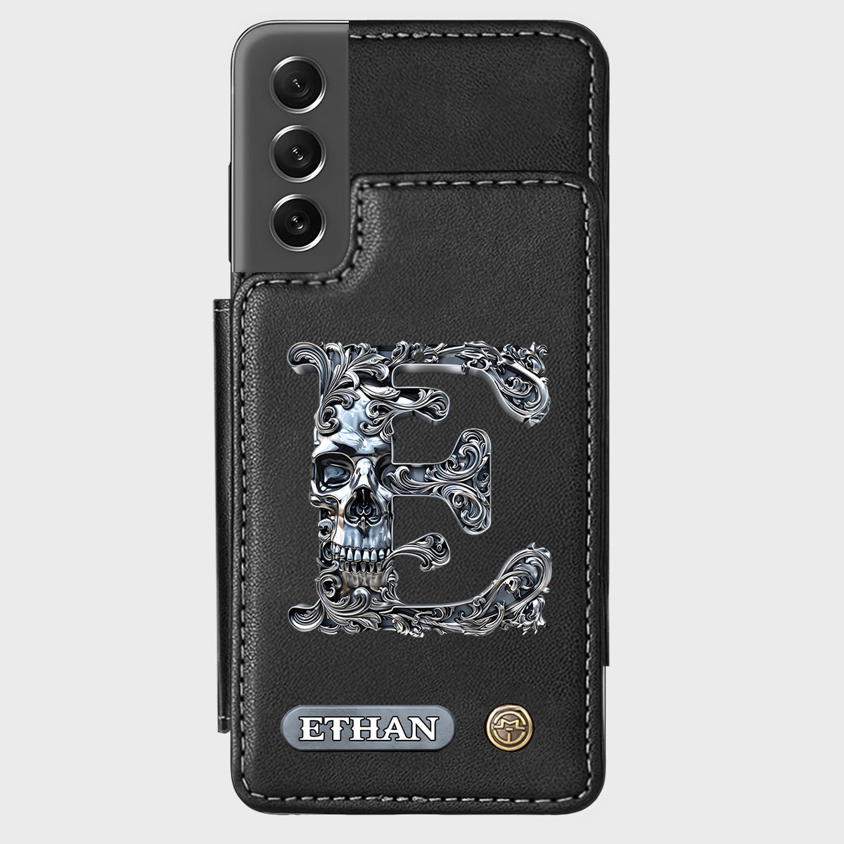 Skull Name Initial Letter - Personalized Skull Wallet Phone Case