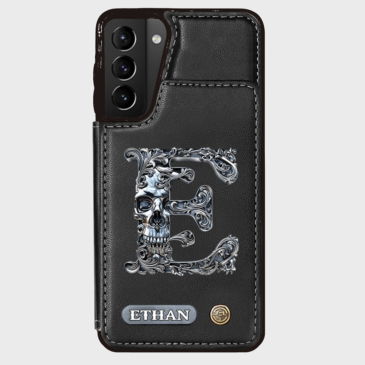Skull Name Initial Letter - Personalized Skull Wallet Phone Case