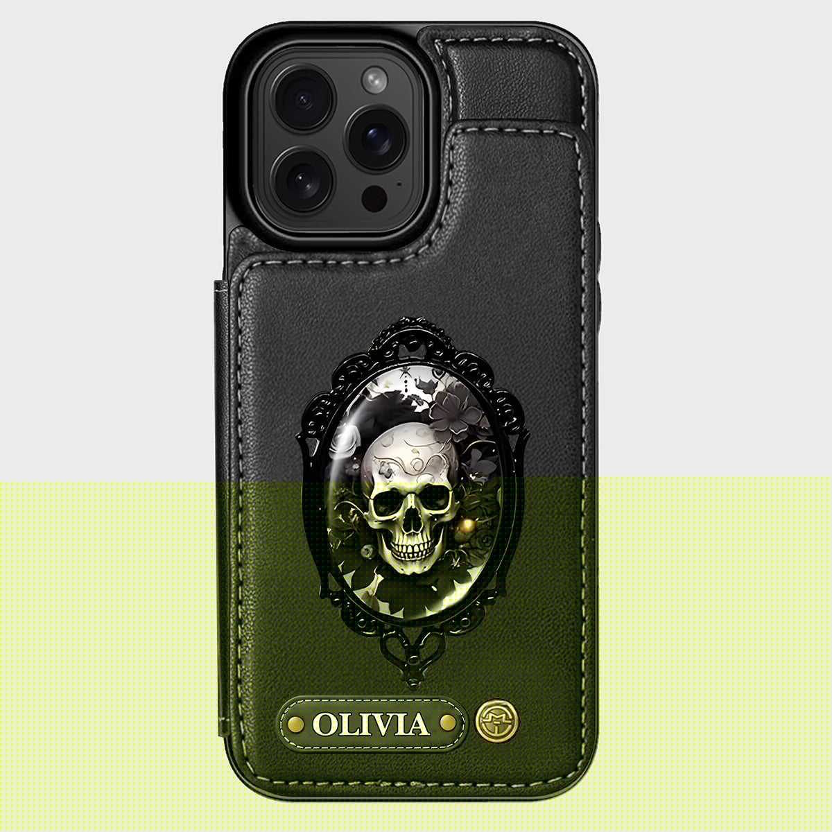 Gothic Floral Skull - Personalized Skull Wallet Phone Case