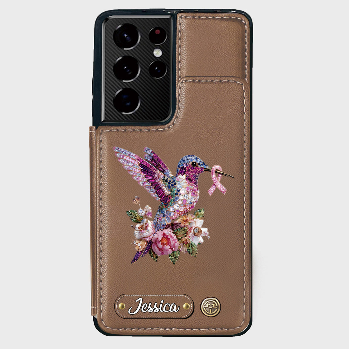 Breast Cancer Awareness Hummingbird - Personalized Breast Cancer Awareness Wallet Phone Case