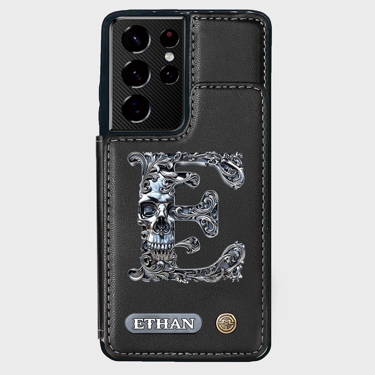 Skull Name Initial Letter - Personalized Skull Wallet Phone Case