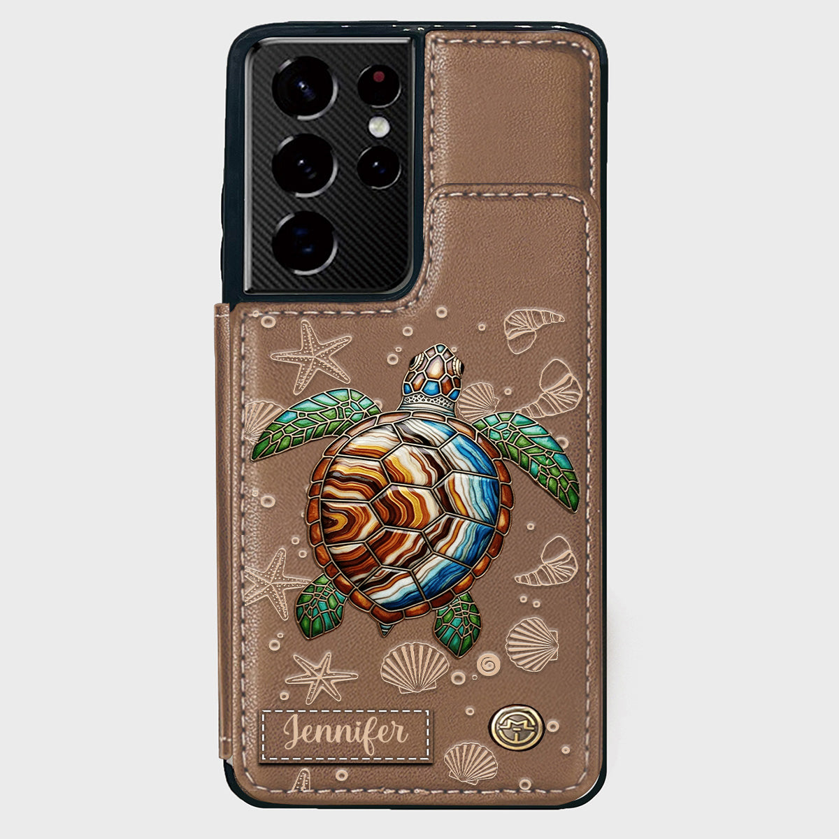 Turtle And The Sea - Personalized Turtle Wallet Phone Case