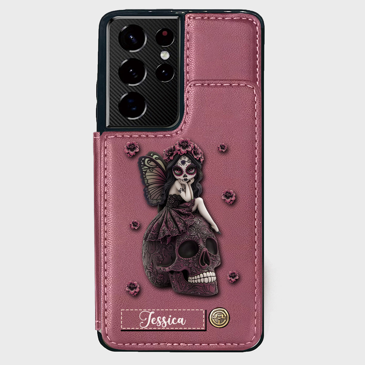 Beautiful Gothic Fairy Girl - Personalized Skull Wallet Phone Case
