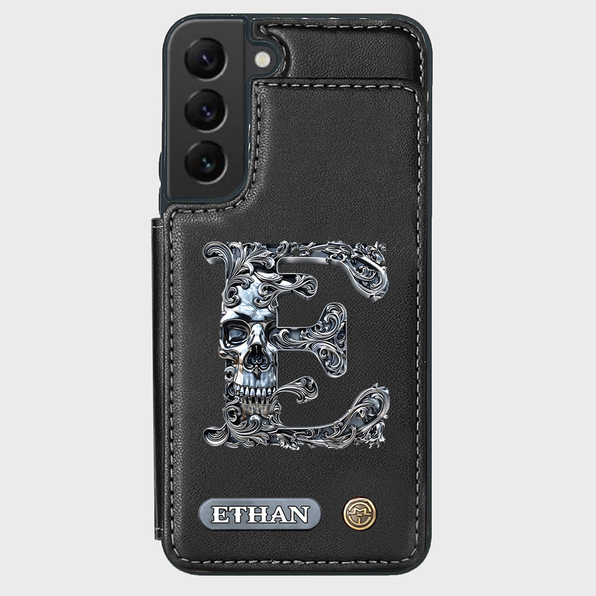 Skull Name Initial Letter - Personalized Skull Wallet Phone Case