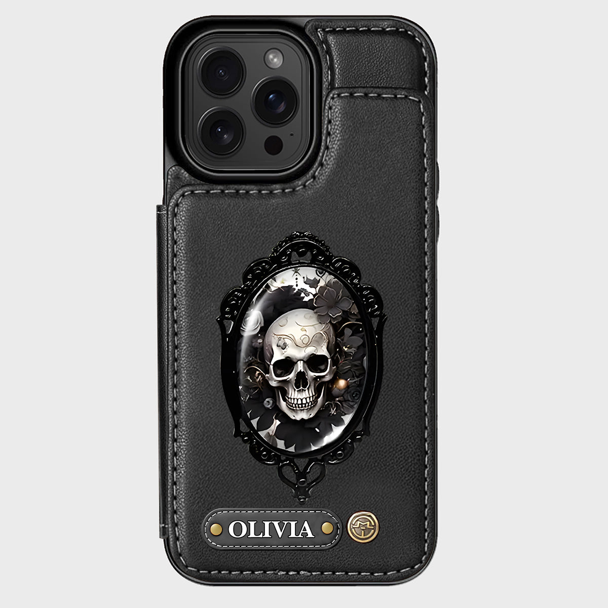 Gothic Floral Skull - Personalized Skull Wallet Phone Case