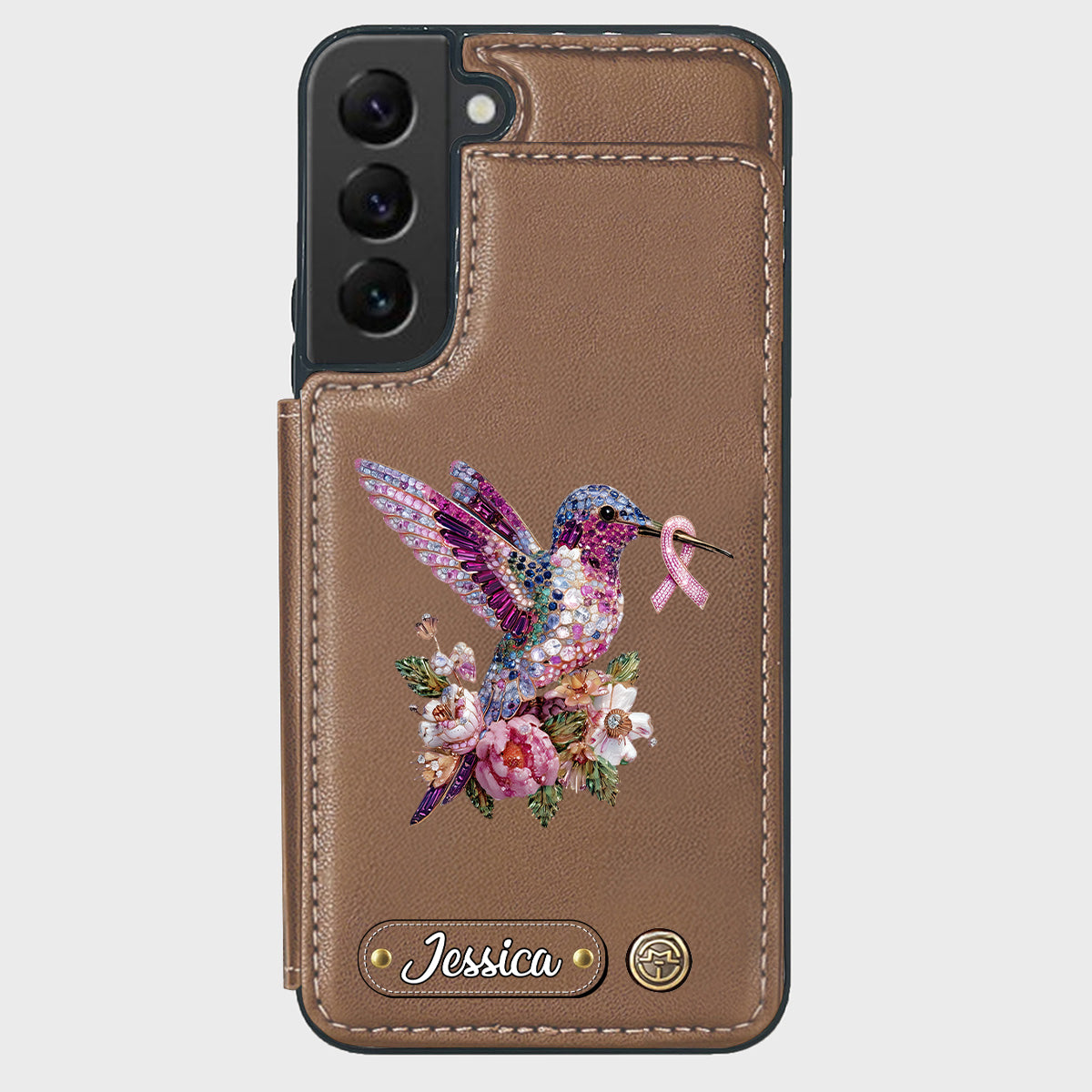 Breast Cancer Awareness Hummingbird - Personalized Breast Cancer Awareness Wallet Phone Case