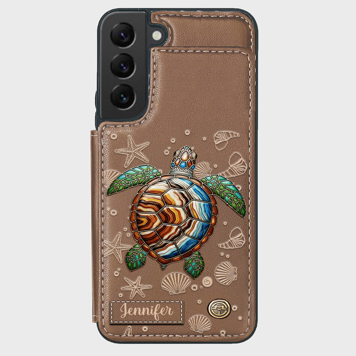 Turtle And The Sea - Personalized Turtle Wallet Phone Case