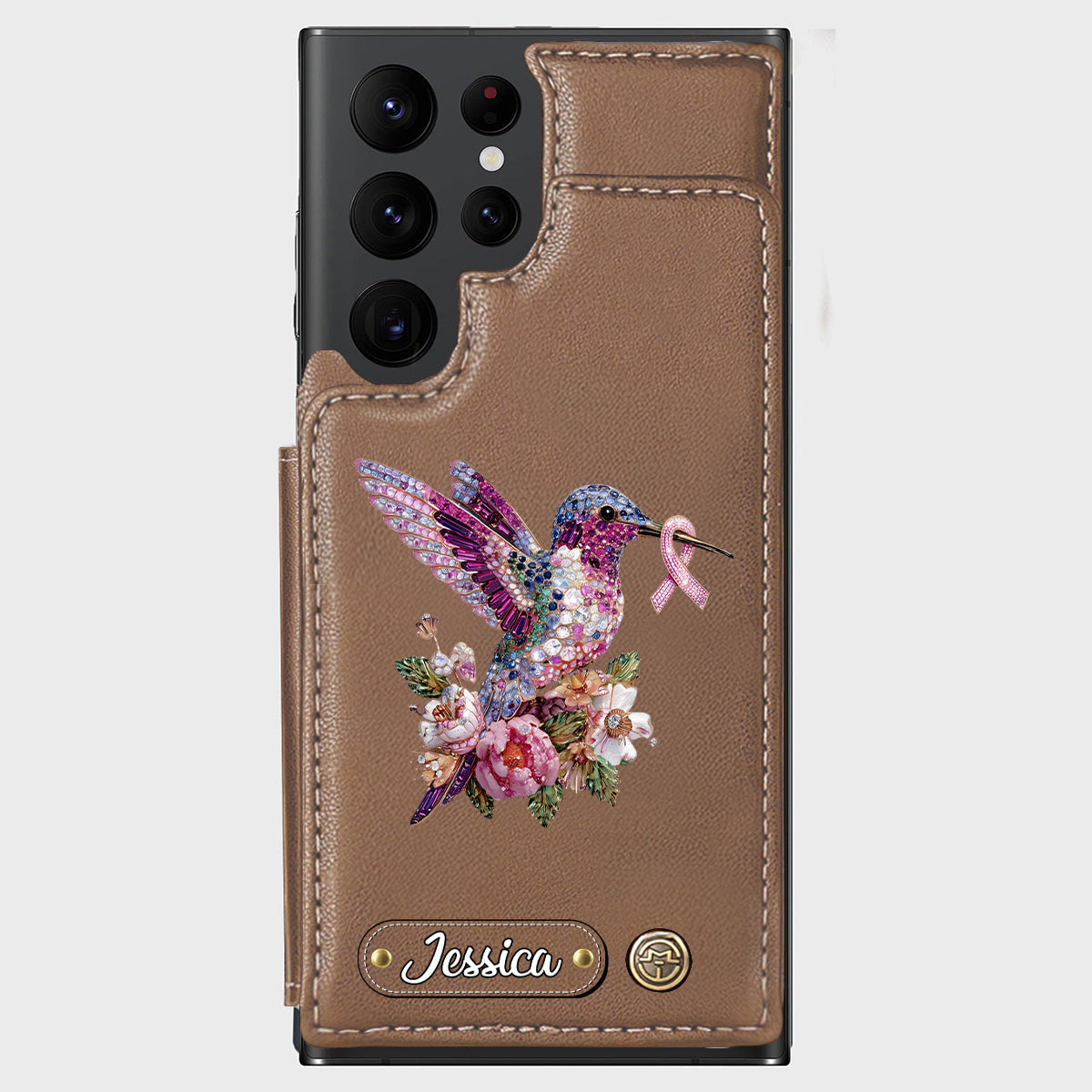 Breast Cancer Awareness Hummingbird - Personalized Breast Cancer Awareness Wallet Phone Case