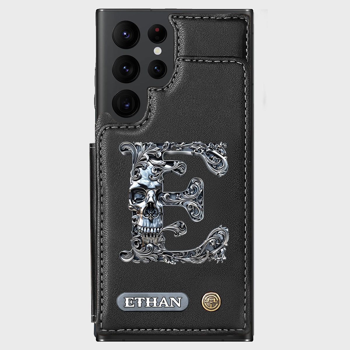 Skull Name Initial Letter - Personalized Skull Wallet Phone Case