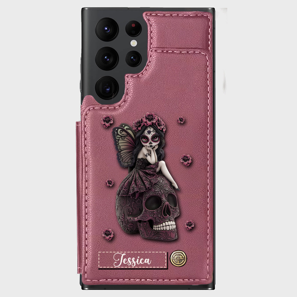 Beautiful Gothic Fairy Girl - Personalized Skull Wallet Phone Case