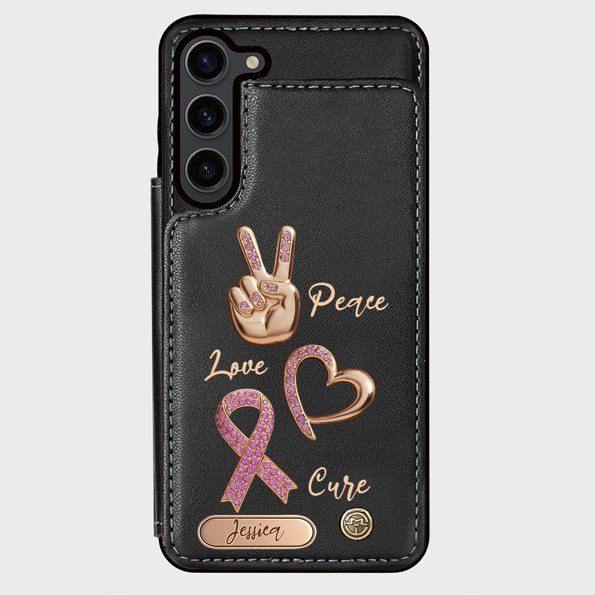 Peace Love Cure - Personalized Breast Cancer Awareness Wallet Phone Case