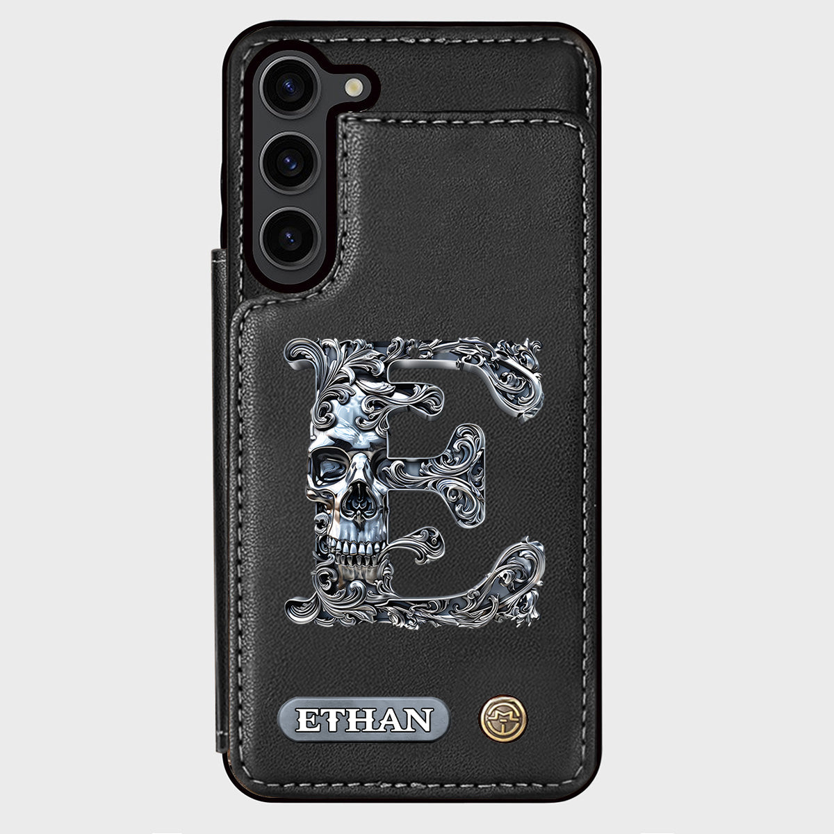 Skull Name Initial Letter - Personalized Skull Wallet Phone Case