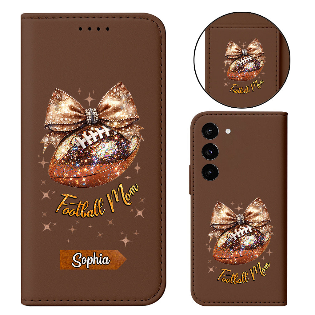 Glitter Football - Personalized Football Wallet Phone Case With Strap