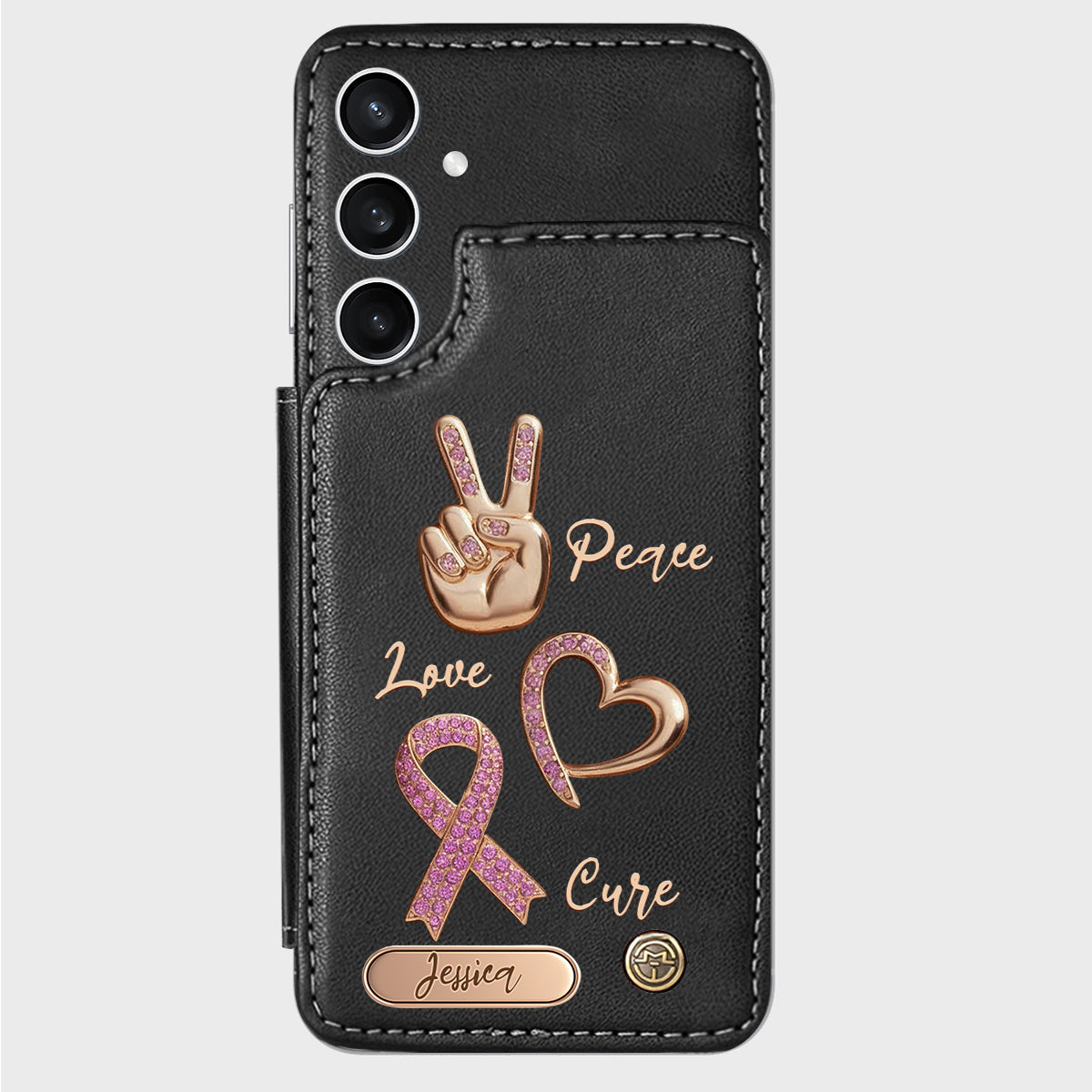Peace Love Cure - Personalized Breast Cancer Awareness Wallet Phone Case
