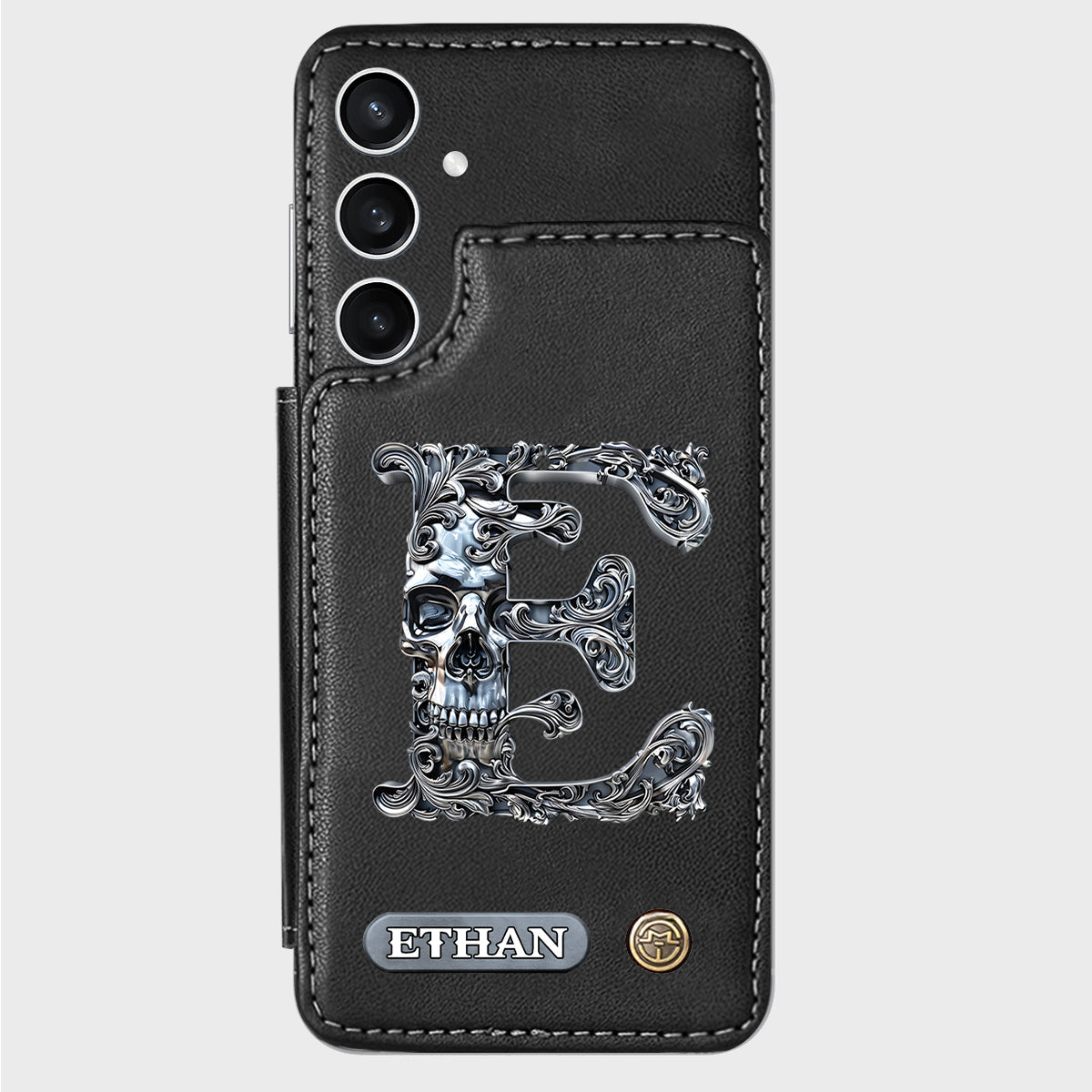 Skull Name Initial Letter - Personalized Skull Wallet Phone Case