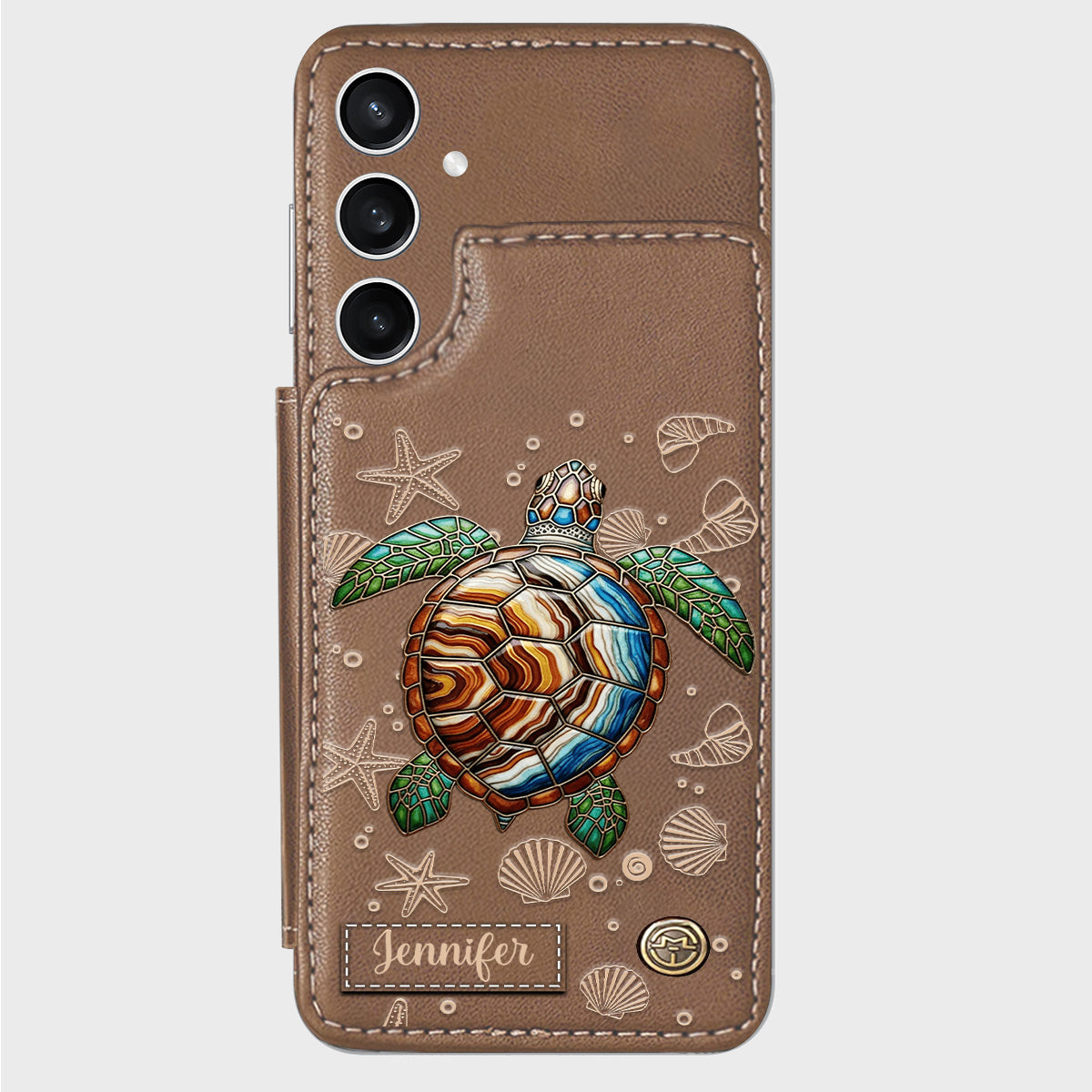 Turtle And The Sea - Personalized Turtle Wallet Phone Case