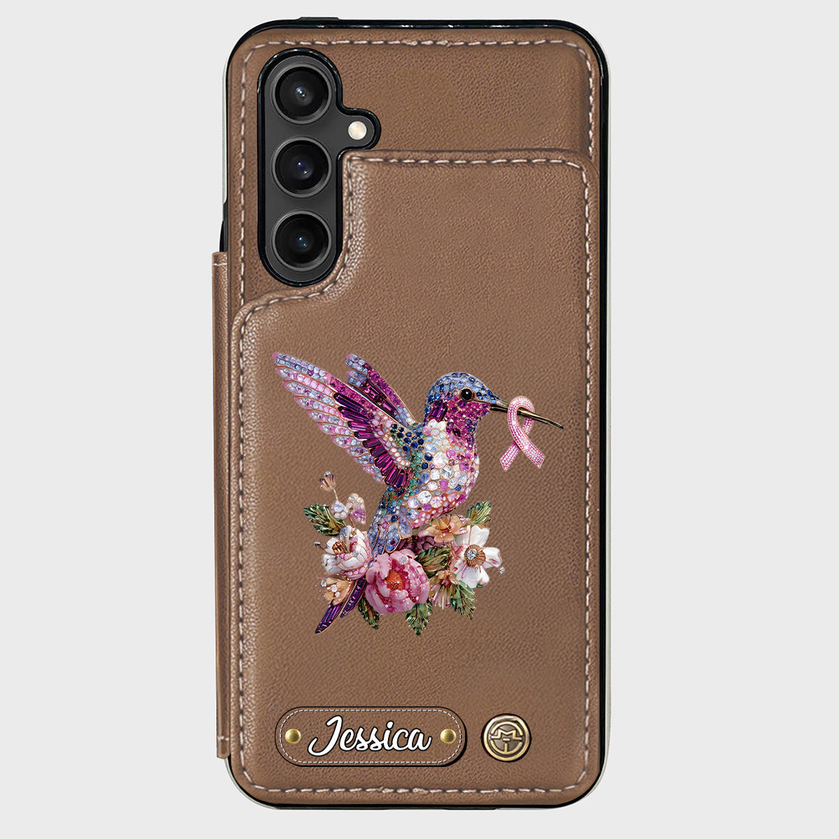 Breast Cancer Awareness Hummingbird - Personalized Breast Cancer Awareness Wallet Phone Case
