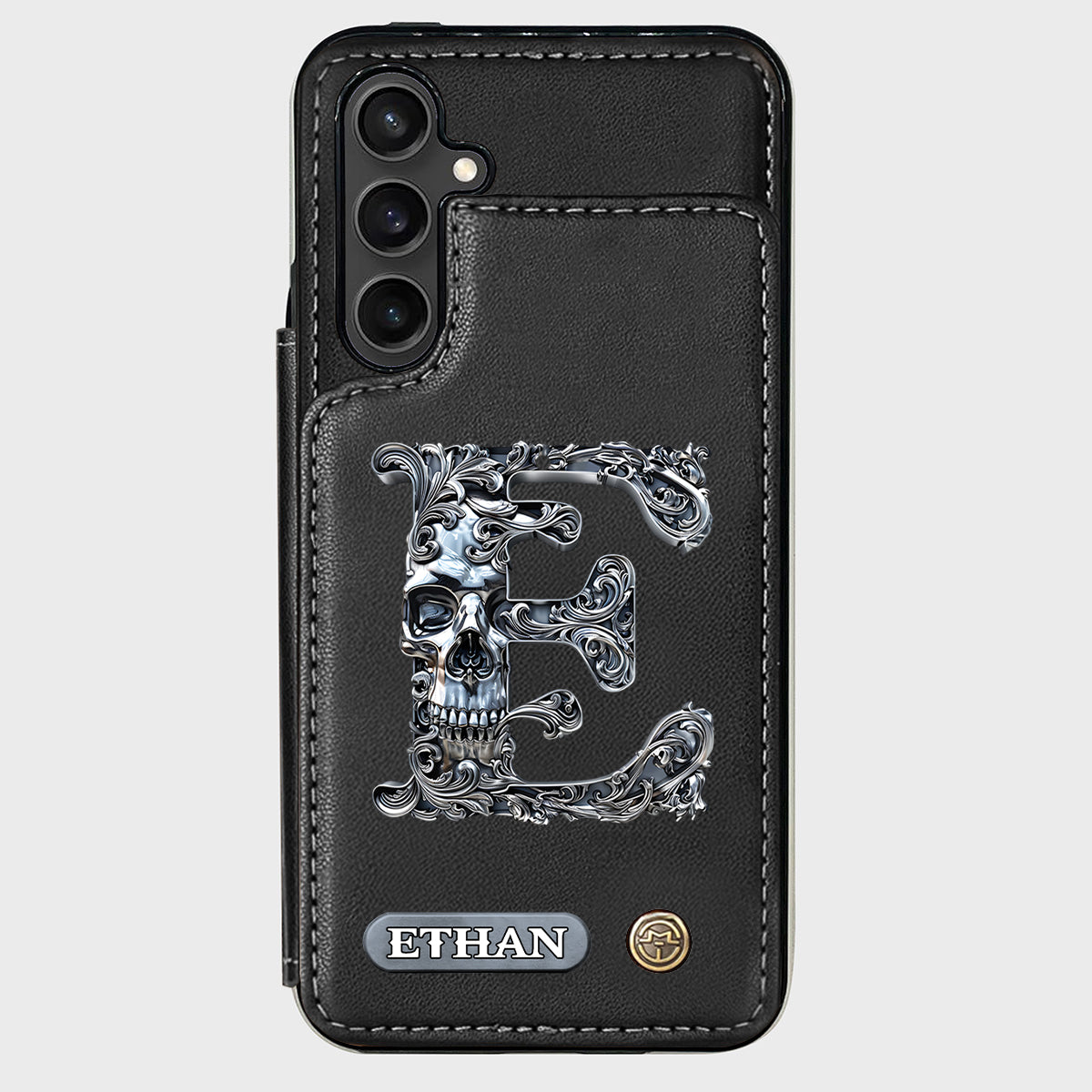 Skull Name Initial Letter - Personalized Skull Wallet Phone Case