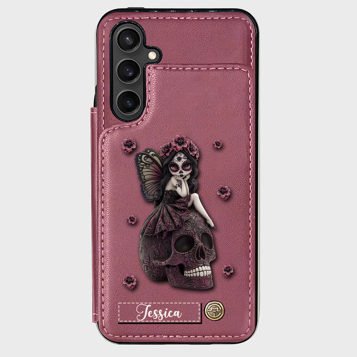 Beautiful Gothic Fairy Girl - Personalized Skull Wallet Phone Case