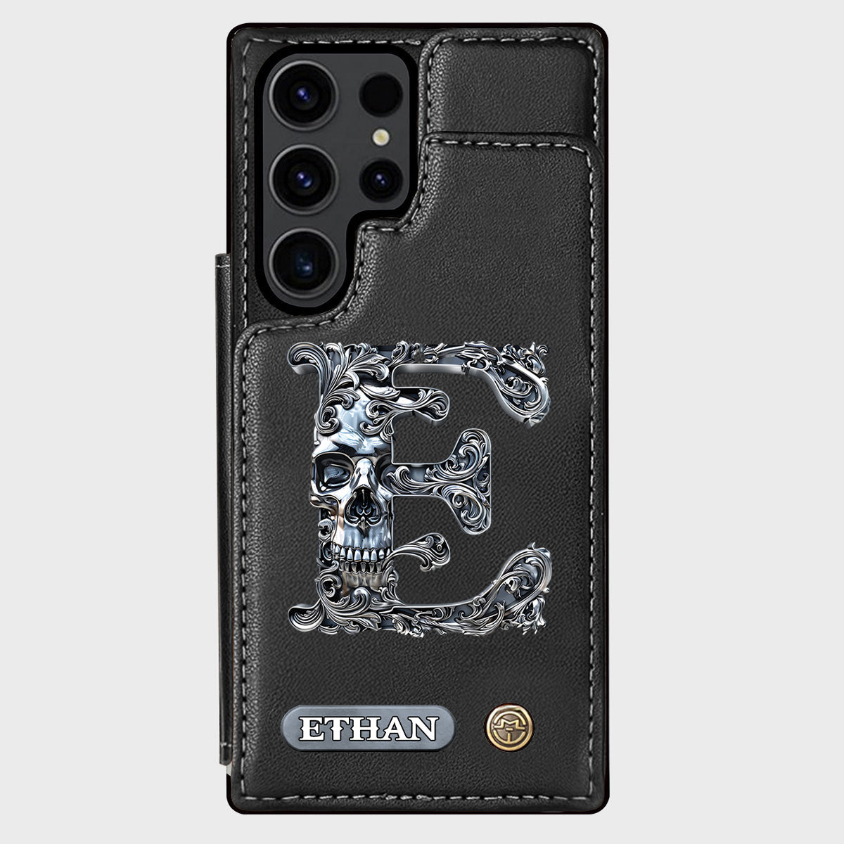 Skull Name Initial Letter - Personalized Skull Wallet Phone Case