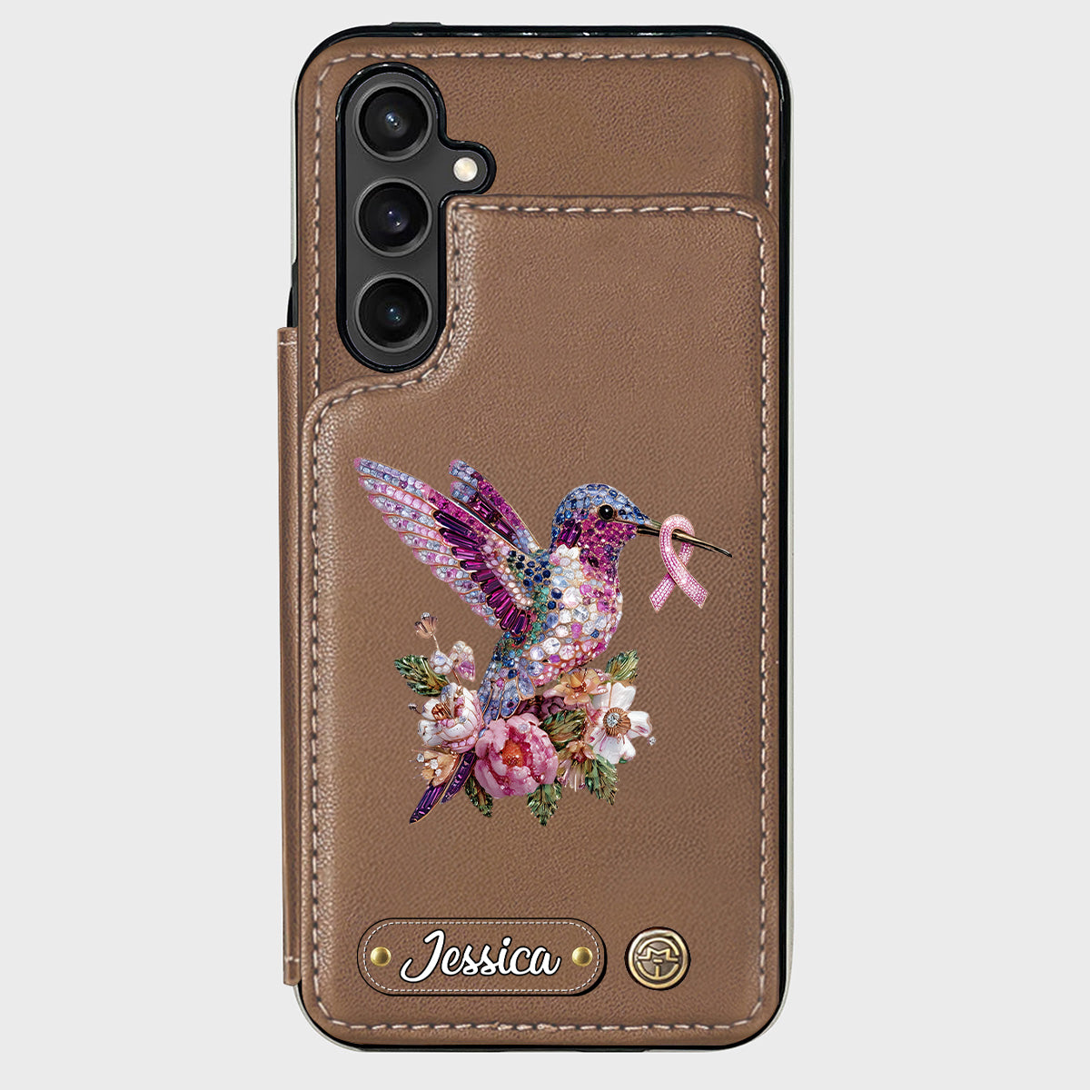 Breast Cancer Awareness Hummingbird - Personalized Breast Cancer Awareness Wallet Phone Case