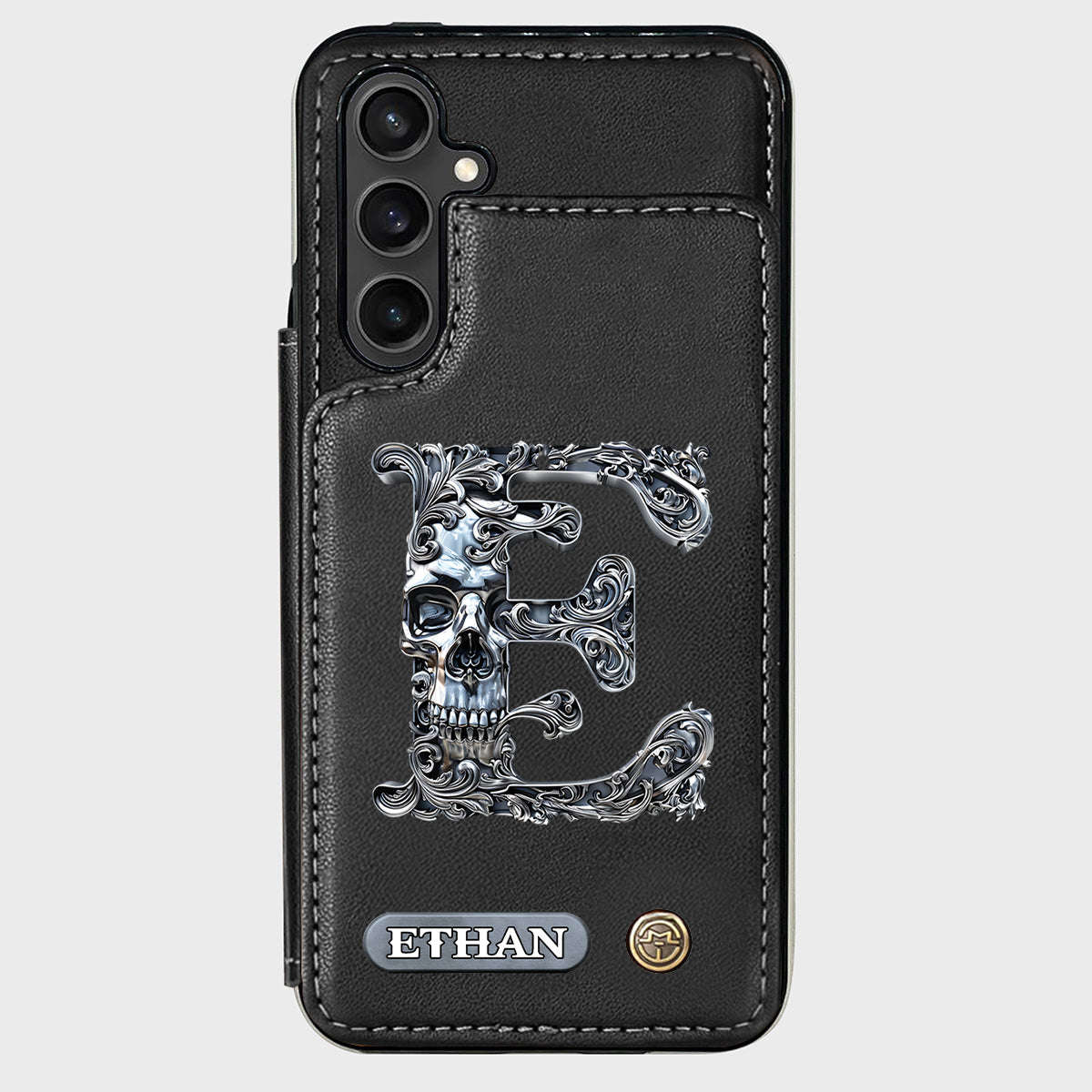 Skull Name Initial Letter - Personalized Skull Wallet Phone Case
