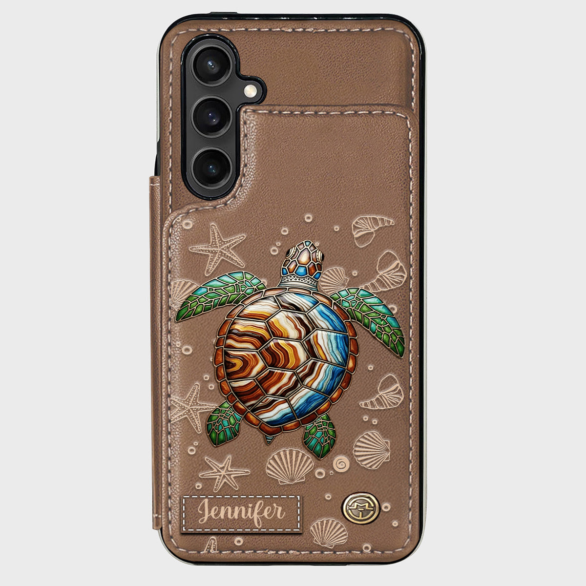 Turtle And The Sea - Personalized Turtle Wallet Phone Case