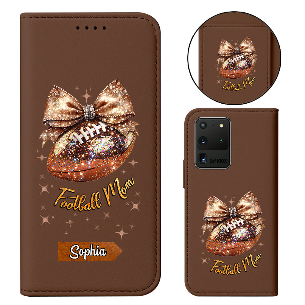 Glitter Football - Personalized Football Wallet Phone Case With Strap