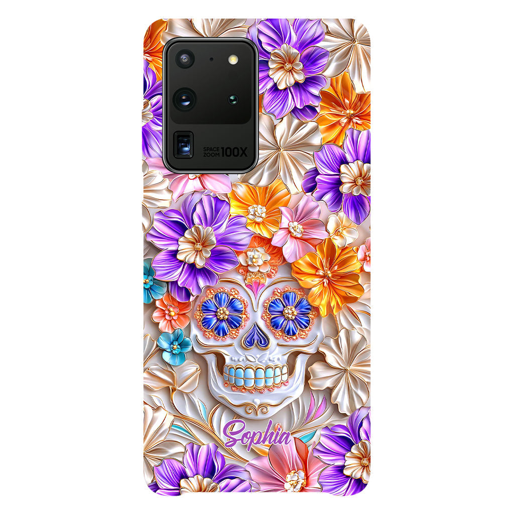 Floral Skull - Personalized Skull Full Print Phone Case
