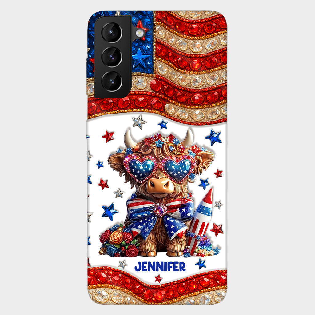 July 4th America - Personalized Highland Cow Full Print Phone Case
