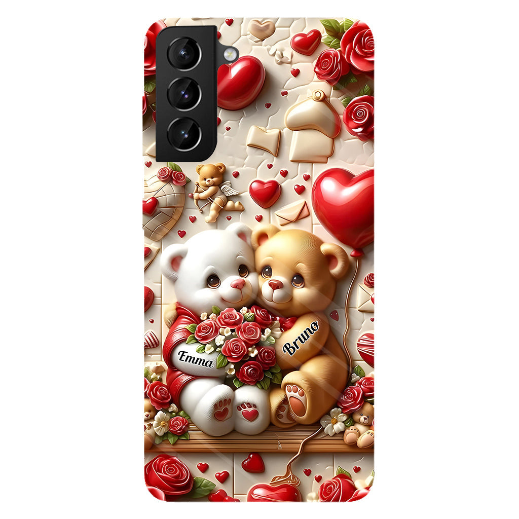 Cute Bear Couple - Personalized Couple Full Print Phone Case