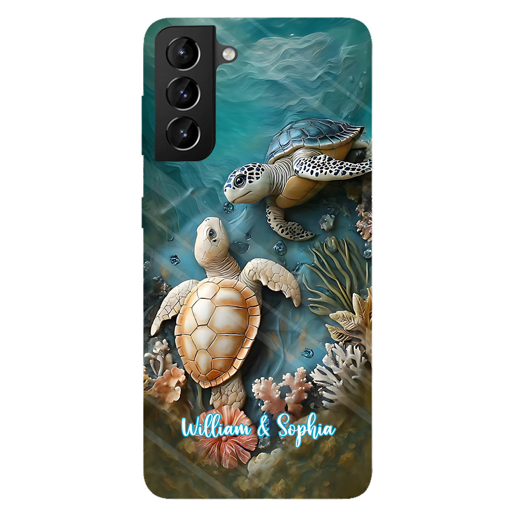 Couple Turtle Gift For Husband Wife, Anniversary - Personalized Couple Full Print Phone Case