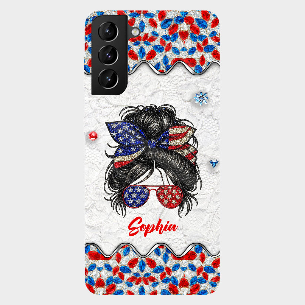 Messy Bun Girl - Personalized Independence Day/ 4th of July Full Print Phone Case