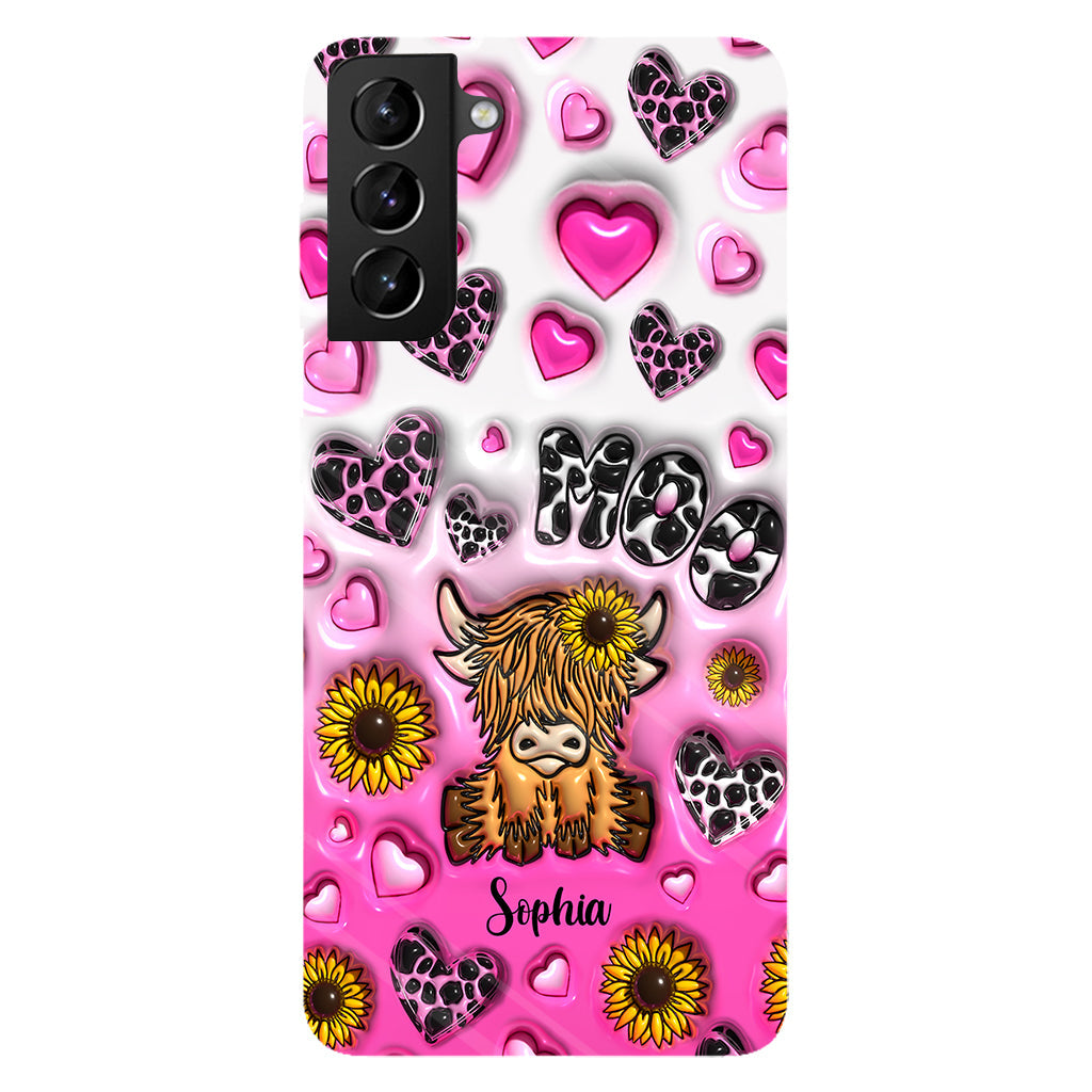 Sunflower Highland Cow - Personalized Full Print Phone Case