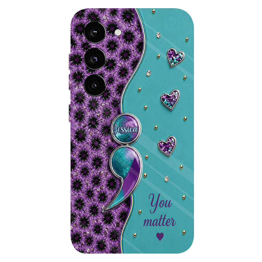 You Matter Teal Purple Semicolon - Personalized Suicide Prevention Full Print Phone Case