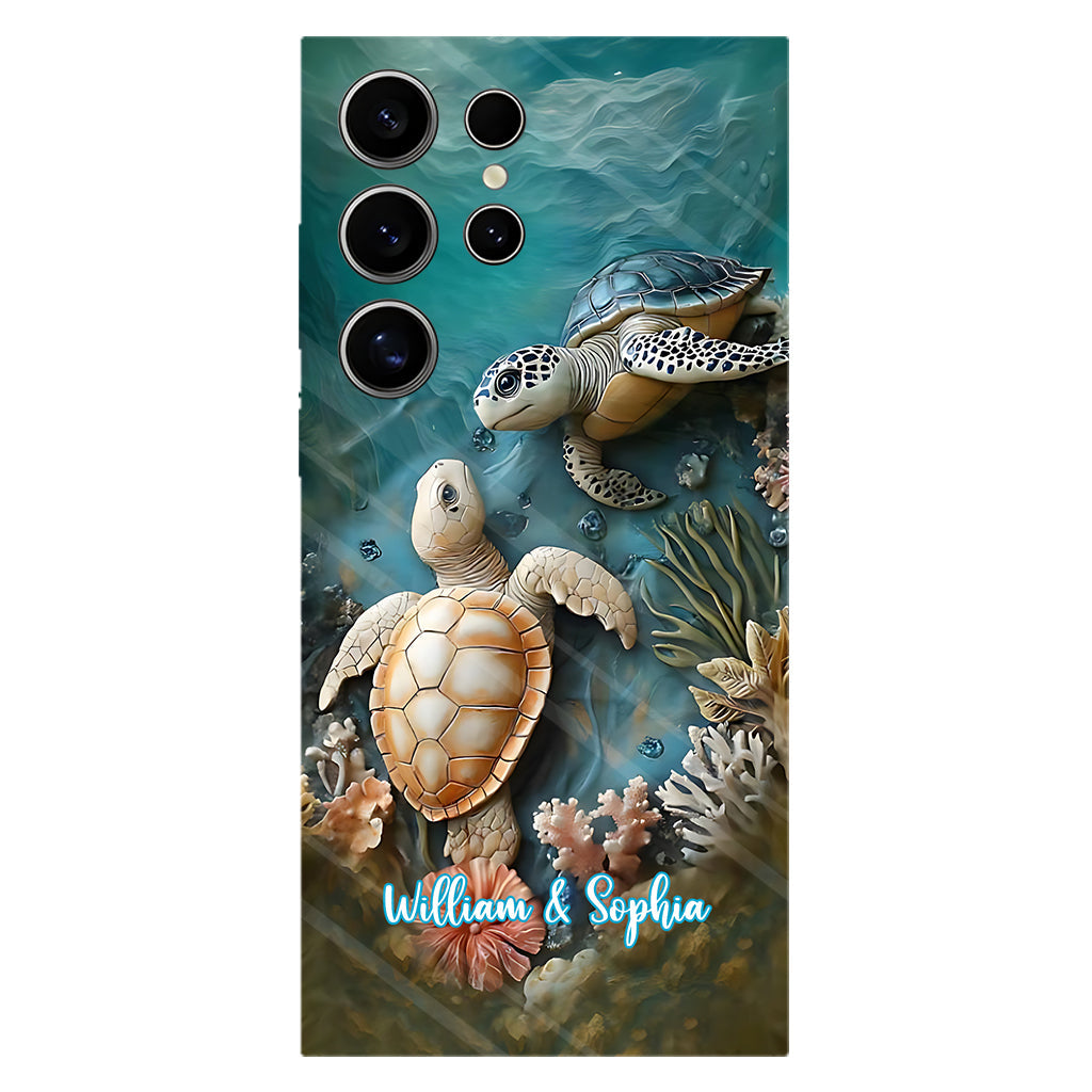 Couple Turtle Gift For Husband Wife, Anniversary - Personalized Couple Full Print Phone Case