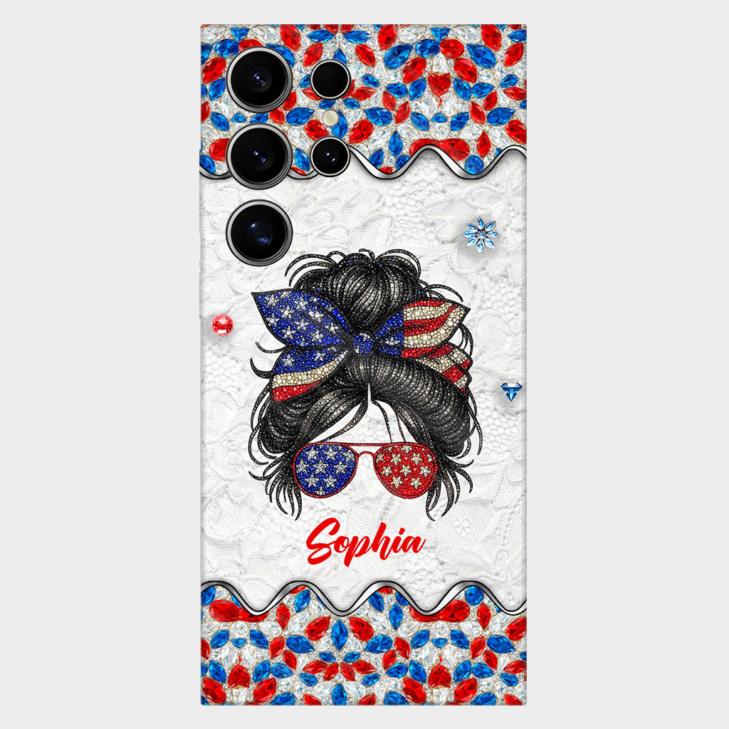 Messy Bun Girl - Personalized Independence Day/ 4th of July Full Print Phone Case