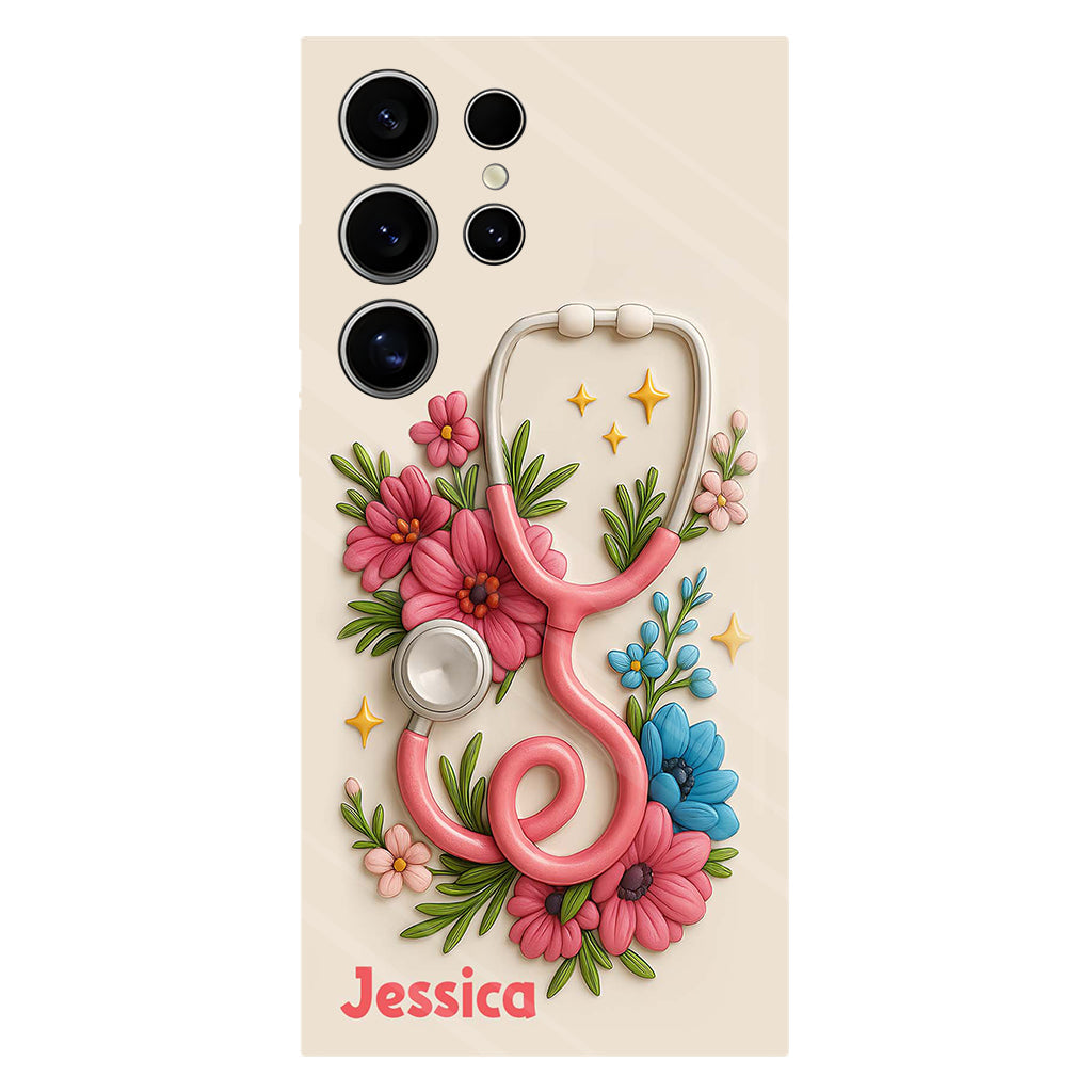 Floral Stethoscope - Personalized Nurse Full Print Phone Case