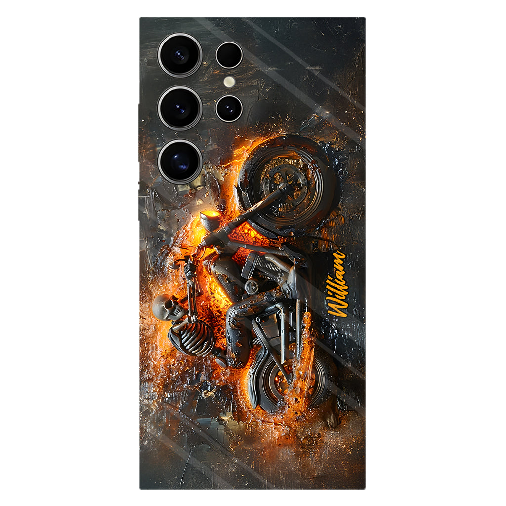 Skeleton Riding Flaming Motorcycle - Personalized Biker Full Print Phone Case