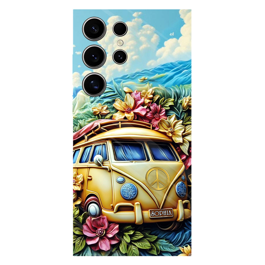 Floral Van Peace Sign - Personalized Hippie Full Print Phone Case
