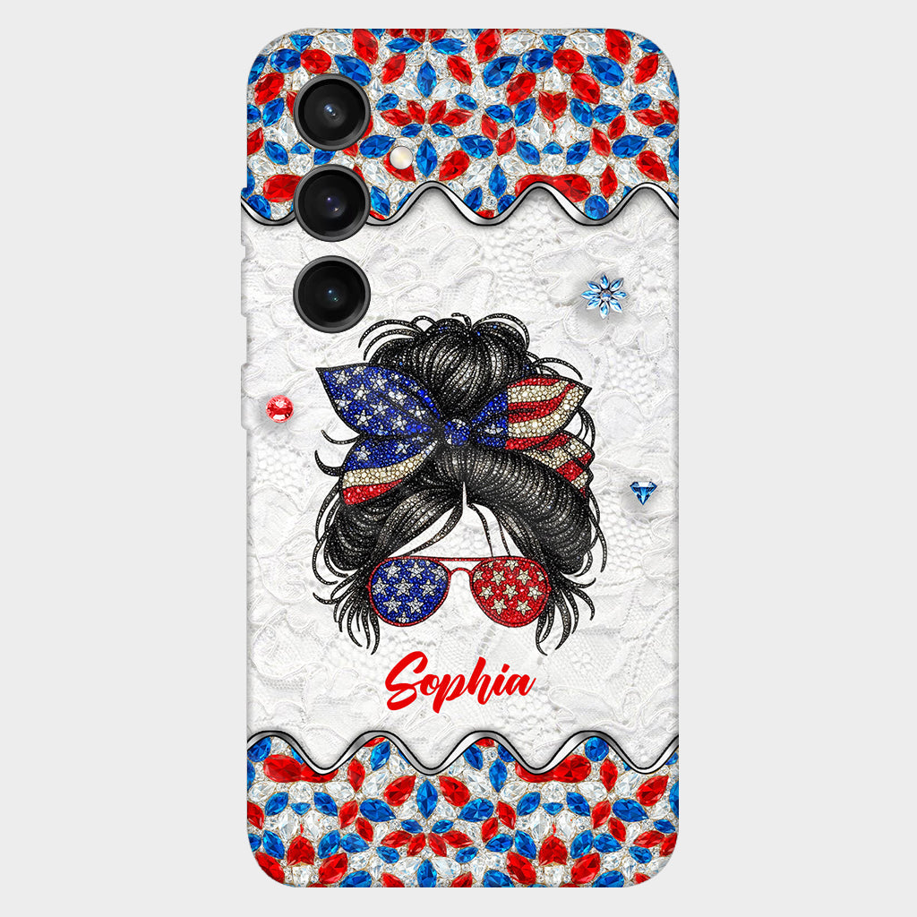 Messy Bun Girl - Personalized Independence Day/ 4th of July Full Print Phone Case