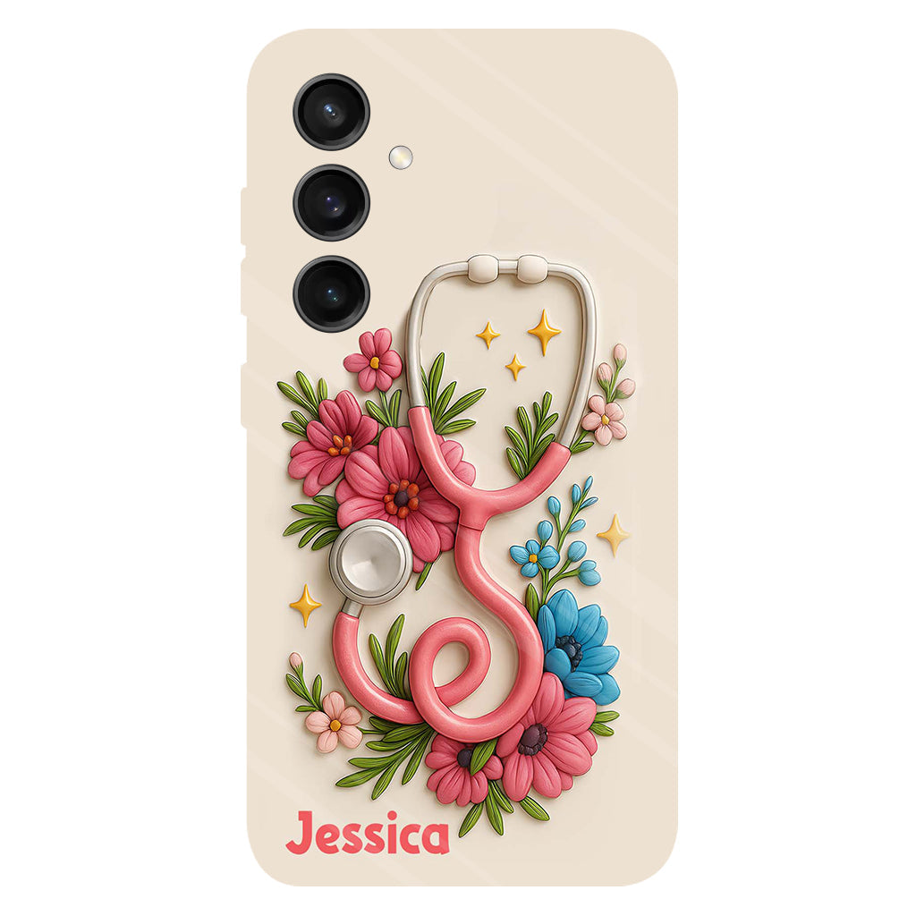 Floral Stethoscope - Personalized Nurse Full Print Phone Case