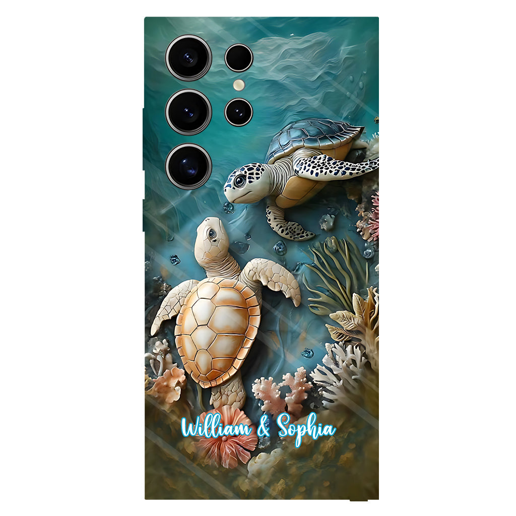 Couple Turtle Gift For Husband Wife, Anniversary - Personalized Couple Full Print Phone Case