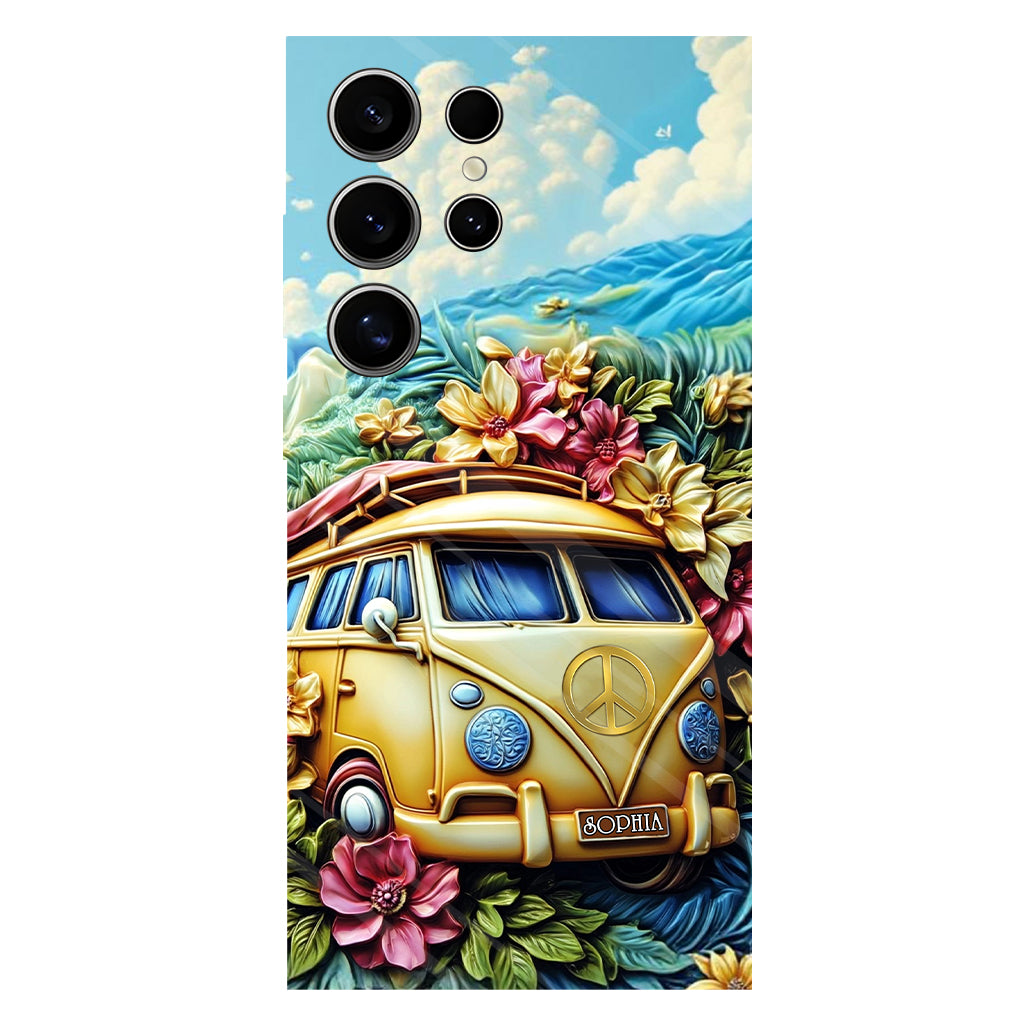 Floral Van Peace Sign - Personalized Hippie Full Print Phone Case